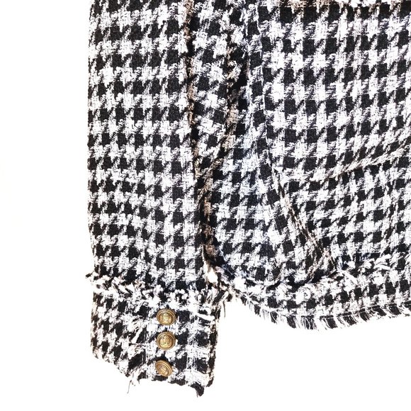 C. Established 1946 Womans Jacket Houndstooth Pattern Fringe Trim Size M Blk/Wht - Picture 5 of 11